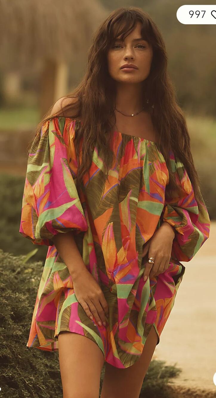 Farm Rio x Anthropologie Cover-Up Off the shoulders Mini Dress M Tropical Resort
